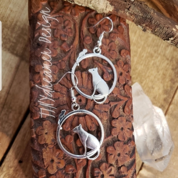 Cat earrings~Cat Mouse FuLL MOON earrings ~Witchy~Kitty Cat Jewelry Gift ideas~ - Picture 4 of 11
